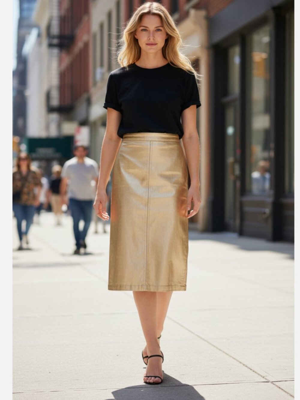 NWT $248 Joe'S Collection Doreen Midi Skirt In Gold Foil SZ-27